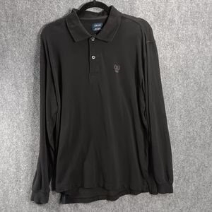 Izod Rugby Shirt Men's Large Black Cotton Long Sleeve Spread Collar Pullover